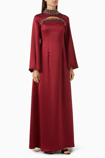 Crystal-embellished Maxi Dress in Satin