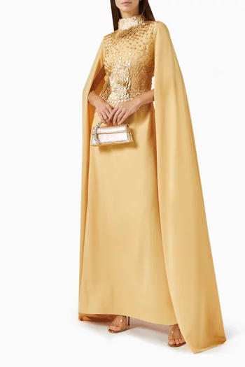 Metallic Floral Cape-style Maxi Dress