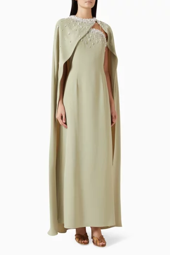 Cynthia Crystal-embellished Cape Maxi Dress