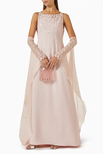 Floral Sequin Embellished Glove Maxi Dress