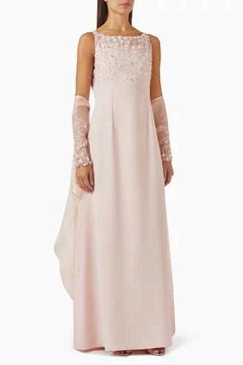Floral Sequin Embellished Glove Maxi Dress