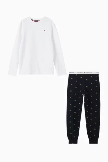 Flag-print Cuffed Pyjama Set in Stretch-cotton