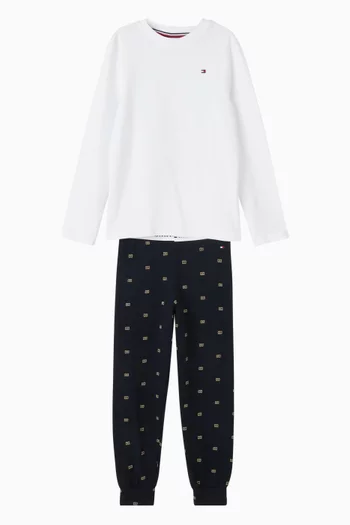 Flag-print Cuffed Pyjama Set in Stretch-cotton