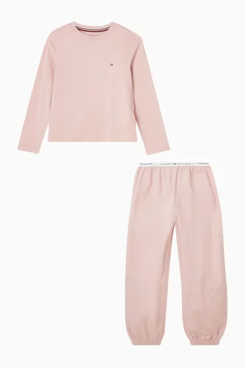 طقم بيجاما بأكمام طويلة وحواف مطاطية قطن