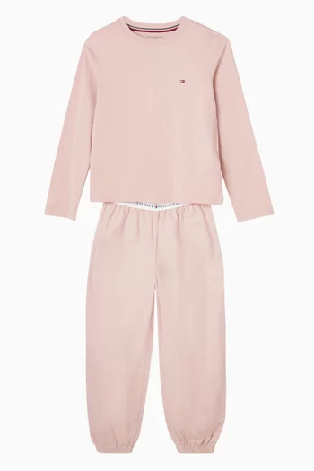 طقم بيجاما بأكمام طويلة وحواف مطاطية قطن