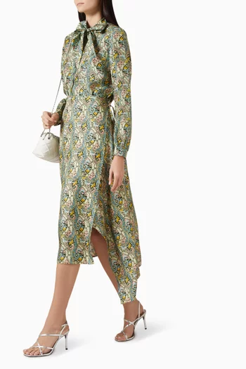 Printed Bow Blouse in Silk