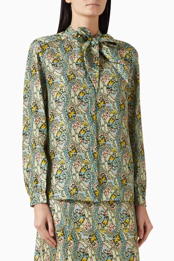 Printed Bow Blouse in Silk
