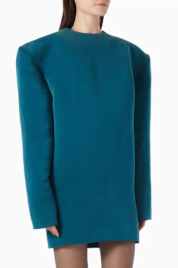 فستان قصير بقصة مربعة حرير وستان