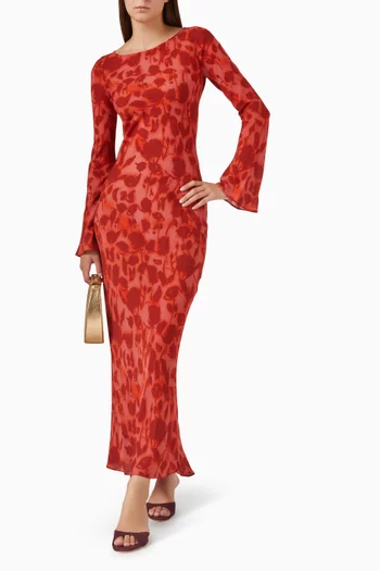 The Gia Bell-Sleeve Maxi Dress in Silk Jianhong Crepe