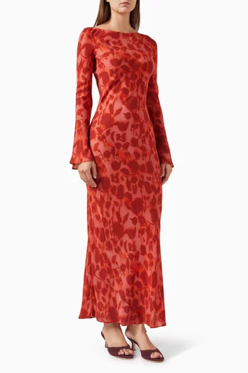 The Gia Bell-Sleeve Maxi Dress in Silk Jianhong Crepe