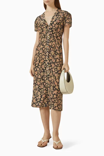 The Monica Fantasy Printed Midi Dress in Silk Crepe
