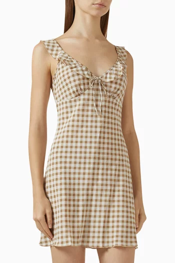 The Hazel Gingham-printed Mini Dress in Silk Crepe