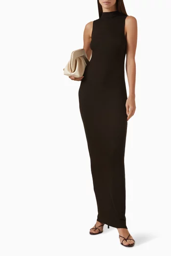 فستان بياقة عالية فيسكوز وحرير