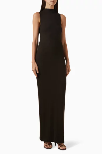 فستان بياقة عالية فيسكوز وحرير