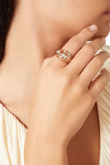 Retro Diamond & Enamel Arabic Letter 'HA' Ring in 18kt Rose Gold