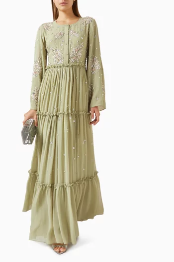 Floral Embellished Tiered Kaftan