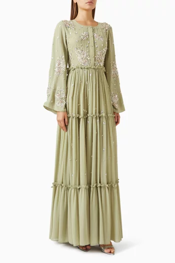 Floral Embellished Tiered Kaftan