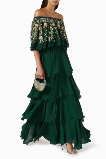 Bead-embellished Tiered Dress