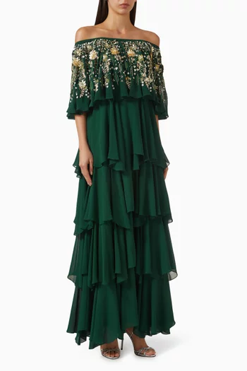 Bead-embellished Tiered Dress