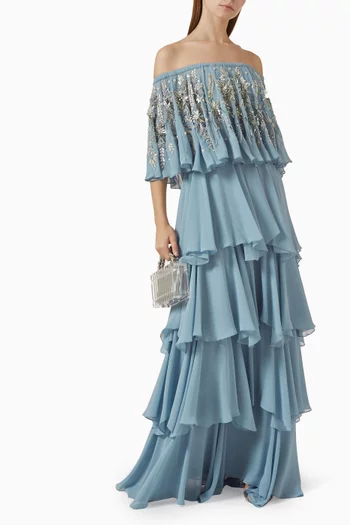 Floral Embroidered Ruffled Maxi Dress