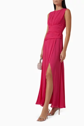 فستان أيلاه طويل بفتحة جانبية فيسكوز وجورجيت