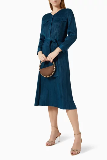 فستان ايمرسون متوسط الطول بحزام وطيّات بليسيه