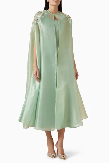 Embellished Cape & Dress Set in Organza