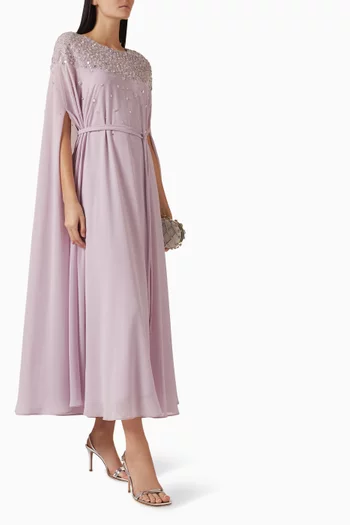 Embellished Cape-style Dress in Chiffon
