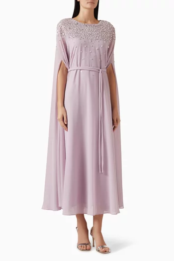 Embellished Cape-style Dress in Chiffon