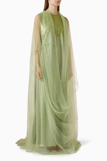 طقم فستان مزين بتطريزات ووشاح