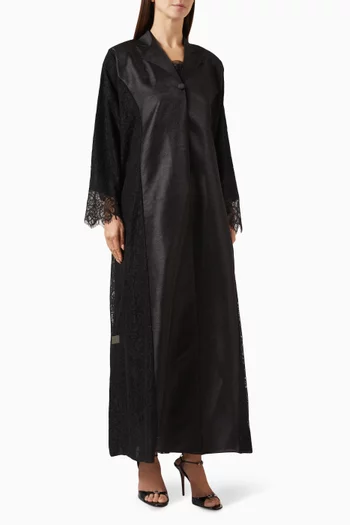 عباية بنمط معطف بطيات دانتيل وكريب