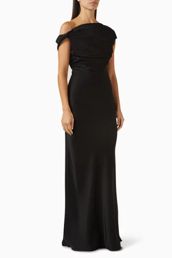 فستان دافي بفتحة رقبة غير متماثلة ستان