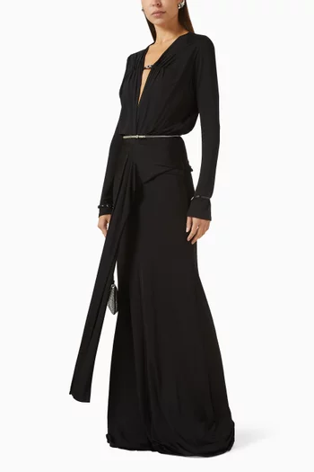 فستان فيلومينا بفتحة رقبة عميقة جيرسيه