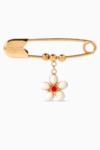 بروش بتصميم دبوس وحلية زهرة ذهب عيار 18