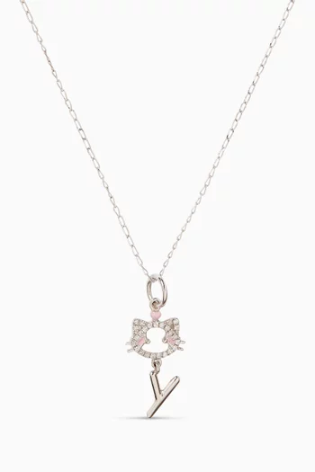 "Maya the Kitten" Y Diamond Necklace in 18kt White Gold