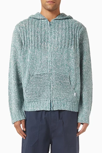 كنزة بغطاء رأس وسحّاب نسيج كروشيه