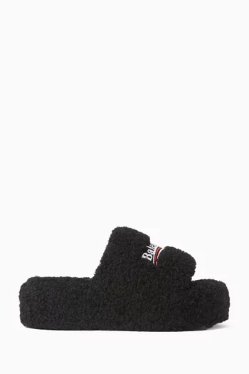 Furry Platform Sandals in Faux Shearling