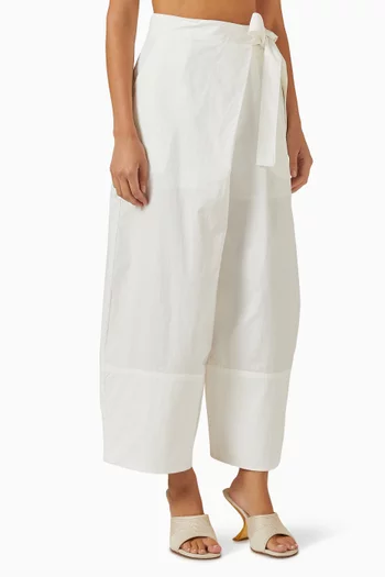 بنطال بتصميم ملفوف وقصة ساق واسعة بوبلين