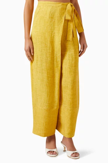 بنطال بتصميم ملفوف وقصة ساق واسعة كتان