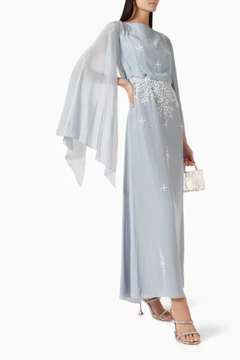 فستان سهرة بتطريزات زهور