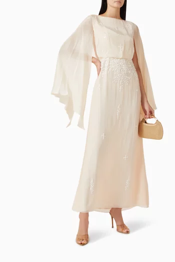 فستان سهرة بتطريزات زهور