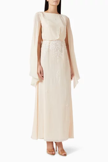 فستان سهرة بتطريزات زهور