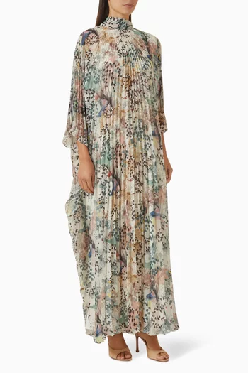 فستان طويل بطيّات ونقشة زهور