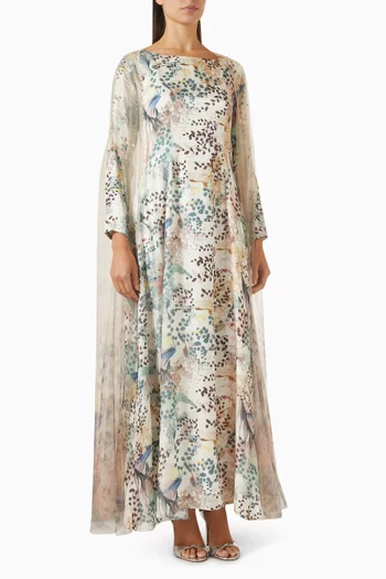 فستان طويل بأكمام كاب ونقشة زهور