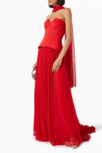 Drop Waist Corset Gown in Crepe & Chiffon