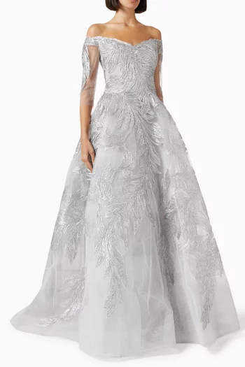 Off-shoulder Gown in Tulle
