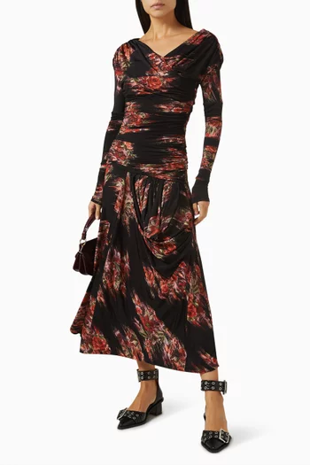 Floral-print Ruched Dress in Jersey