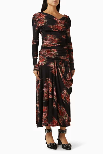 Floral-print Ruched Dress in Jersey