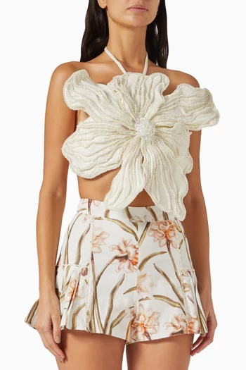 بلوزة بتصميم زهرة بارزة مطرزة بالخرز