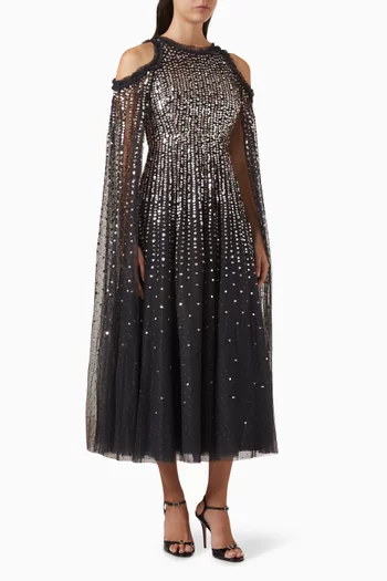 Moonlight Embellished Cape Gown in Tulle